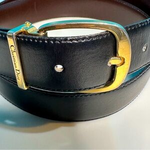 Christian Dior Reversible Leather Belt –Black & Brown, Size 36, Gold-tone Buckle
